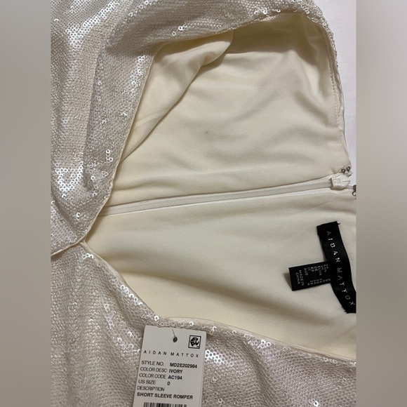 Aidan Mattox Ivory Sequin Short Sleeve Romper - Picture 9 of 15